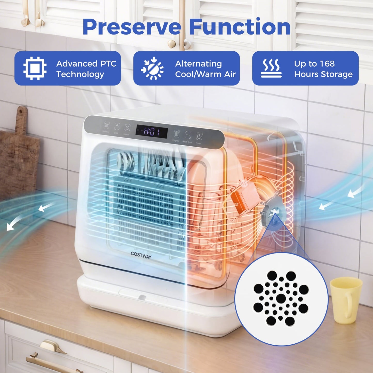 Portable Dishwasher with Preserve Function and 6 Programs
