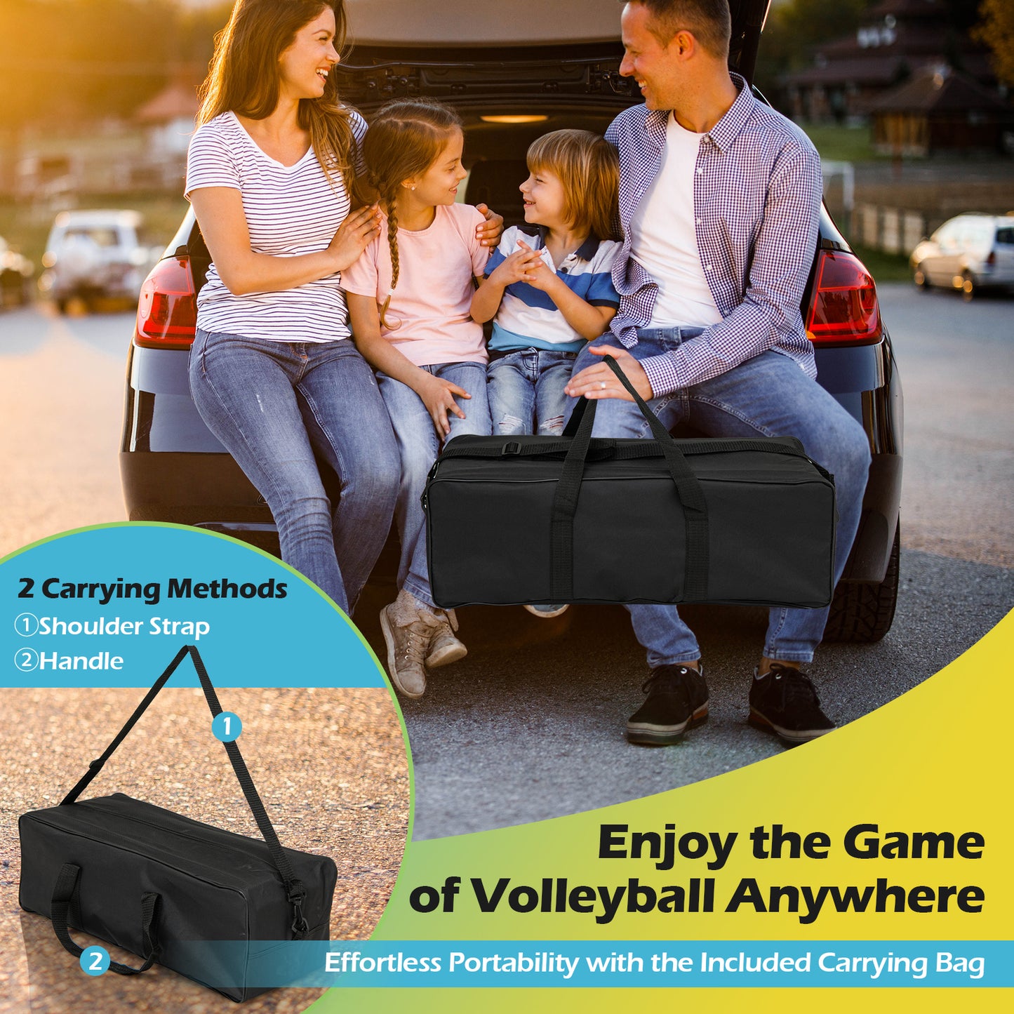 Portable Outdoor Volleyball Net Set Heavy-Duty Volleyball Net System-Yellow