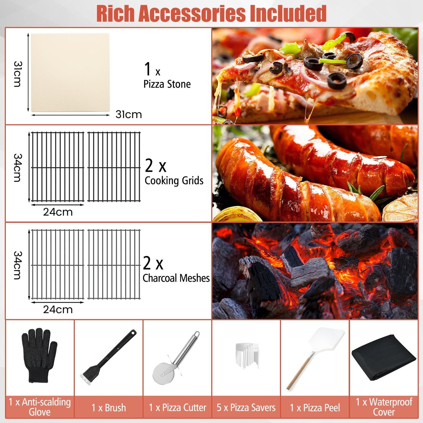 Portable Pizza Oven with Built-in Thermometer and Ash Collection Drawer