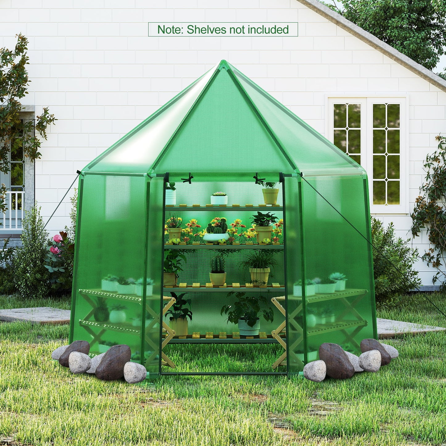 Portable Walk-in Greenhouse with PE Cover and Rustproof Metal Frame-Green
