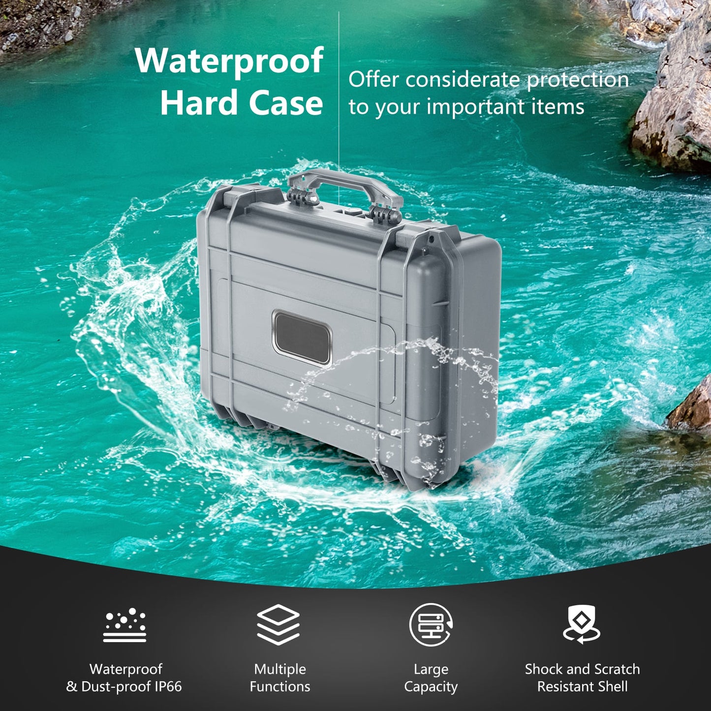 Portable Grey Waterproof Hard Case with Customizable Fit Foam-Grey-45 x 34 x 18 cm
