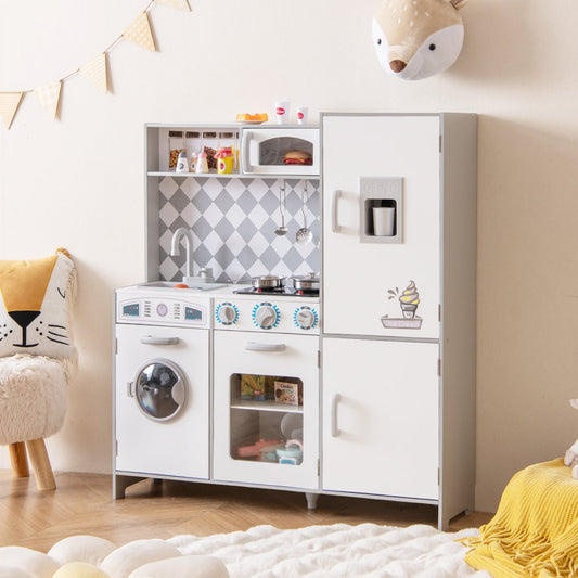 Kids Kitchen Playset Toddler Kitchen Toy Set with Realistic Lights and Sounds-White