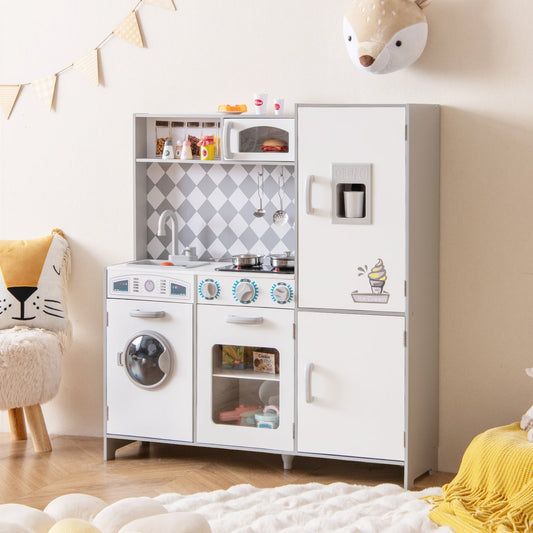 Kids Kitchen Playset Toddler Kitchen Toy Set with Realistic Lights and Sounds-White