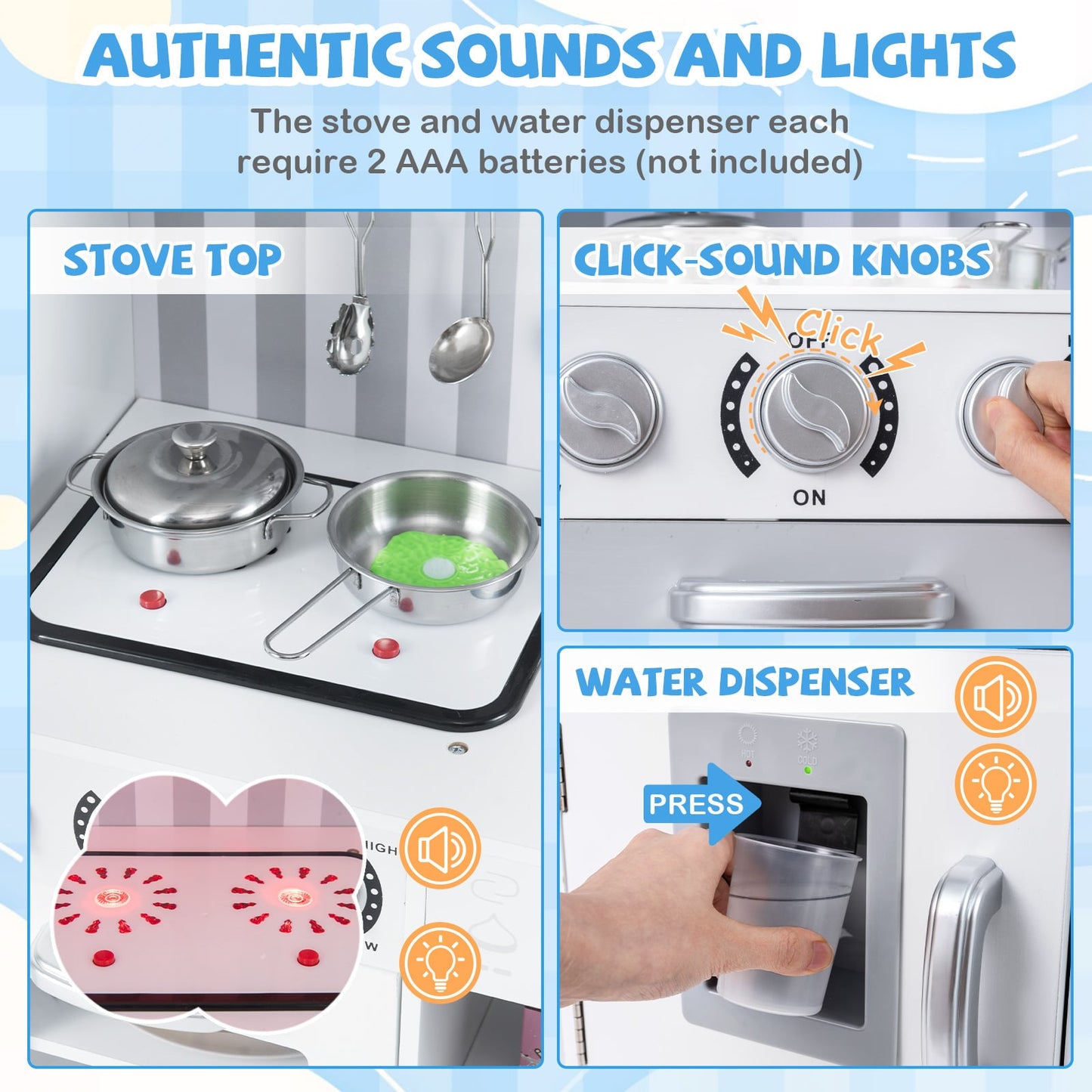 Pretend Play Kitchen for Kids with Utensils Aged 3+-Silver