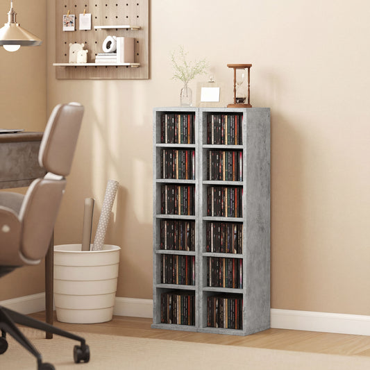 HOMCOM Set of 2 CD Media Display Shelf Unit Tower Rack with Adjustable Shelves, Grey