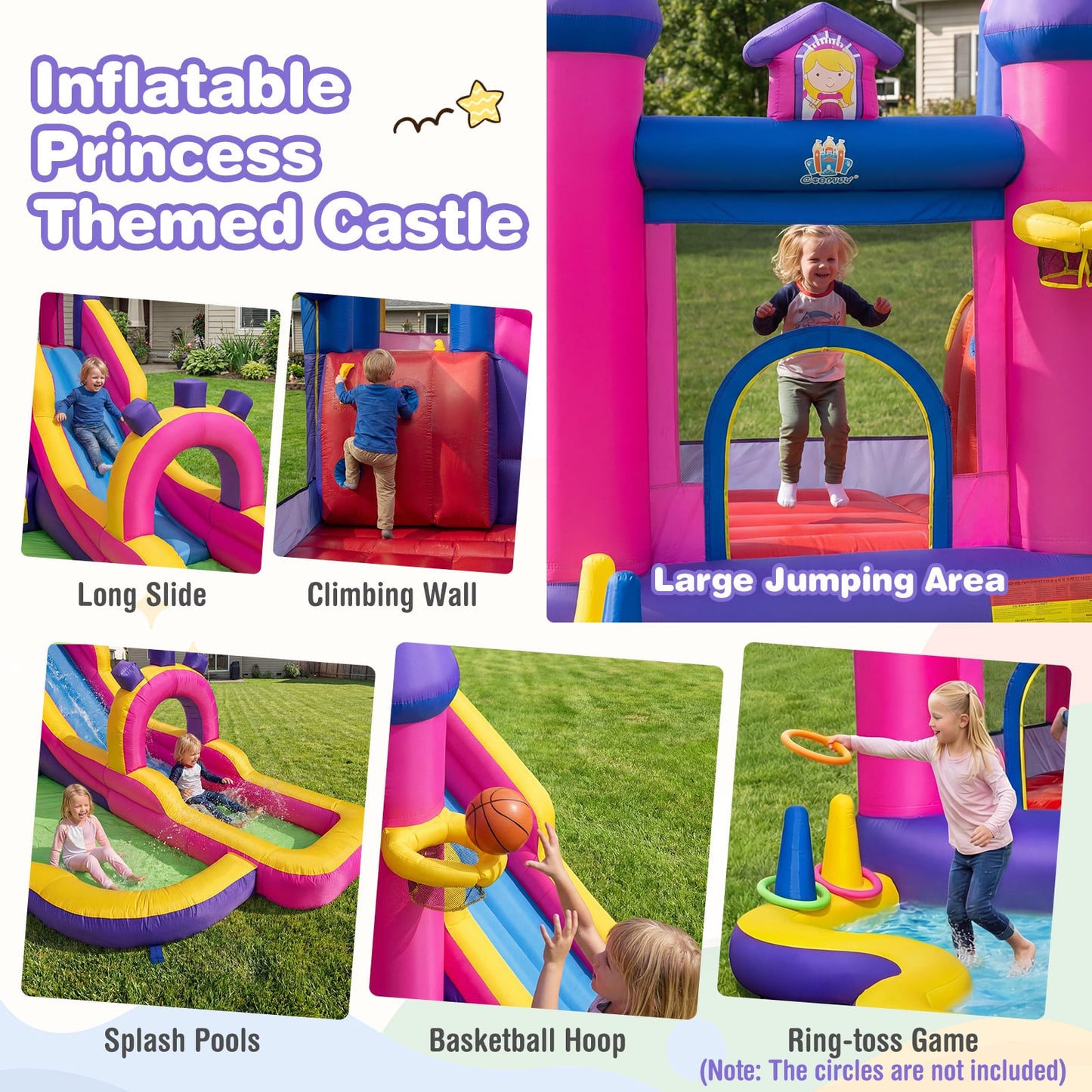 Princess Inflatable Water Slide with Long Slide and Splash Pool without Blower