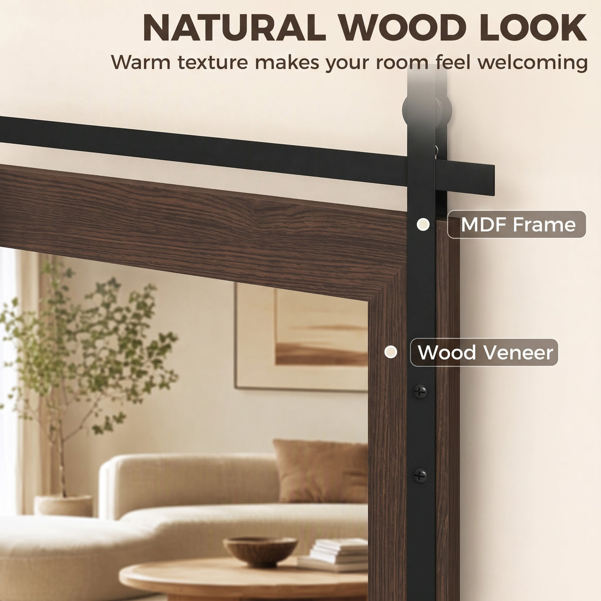 HOMCOM 86.5 x 61 cm Rectangle Mirror, Farmhouse Wall Mirror for Living Room, Bedroom, Hallway, Dark Brown