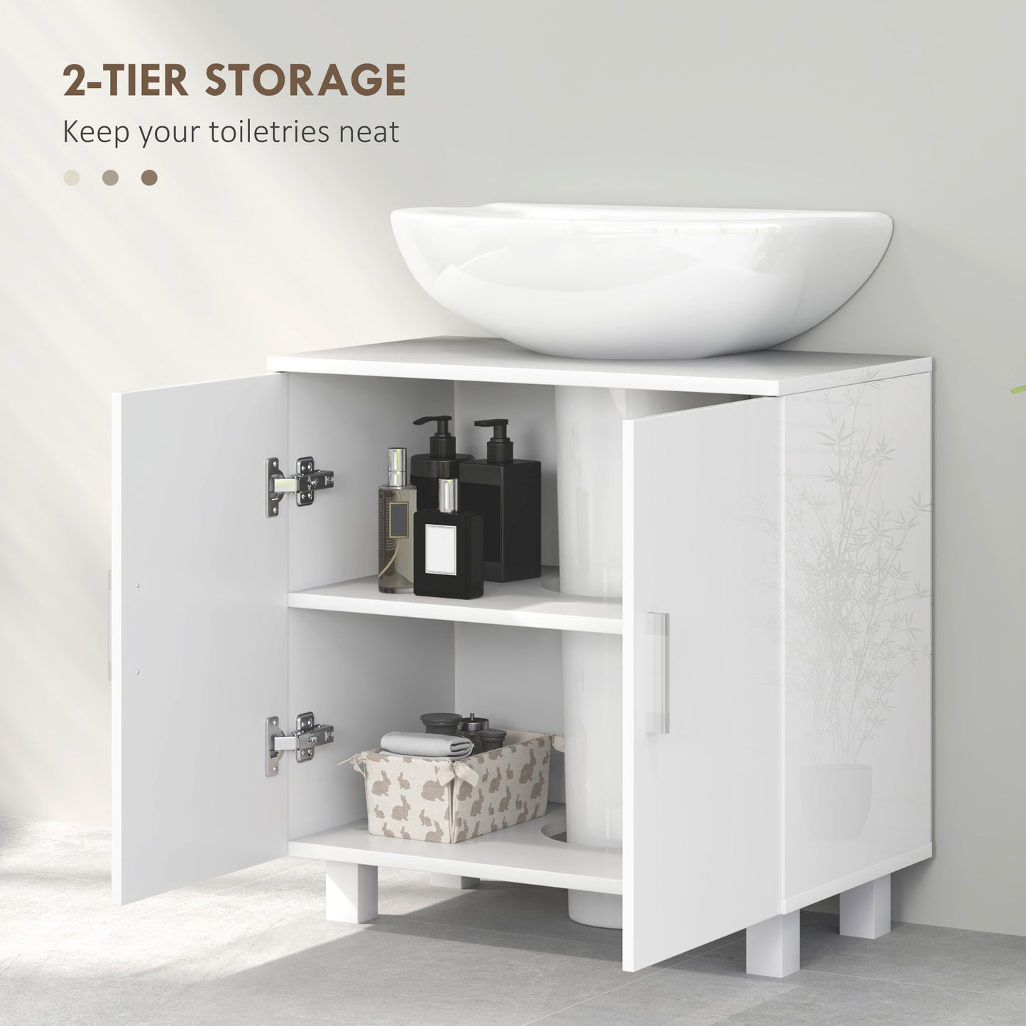 HOMCOM Bathroom Under Sink Cabinet for Basin without or with Pedestal - High Gloss White