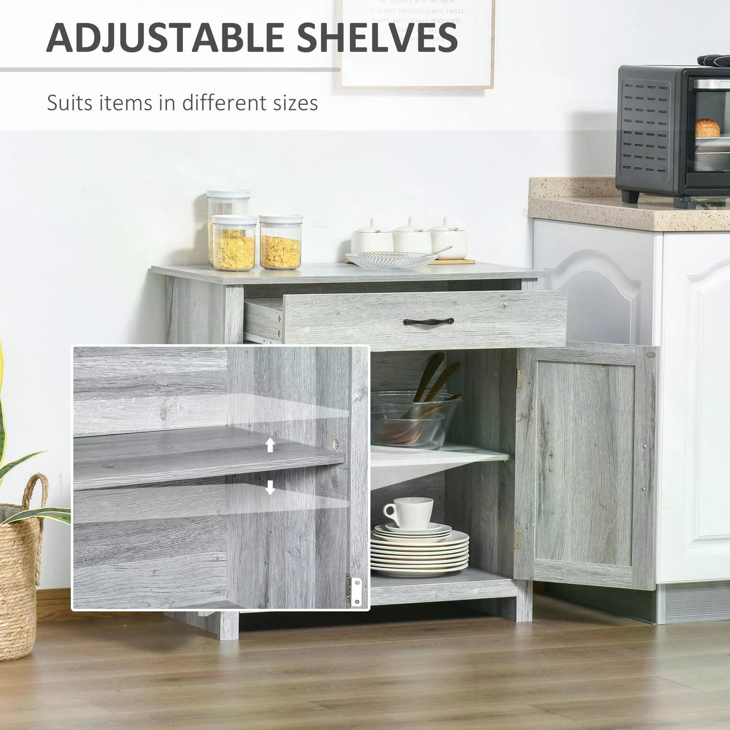 HOMCOM Farmhouse Barn Door Sideboard Storage Cabinet Coffee Bar for LIVING Room - Grey Grain