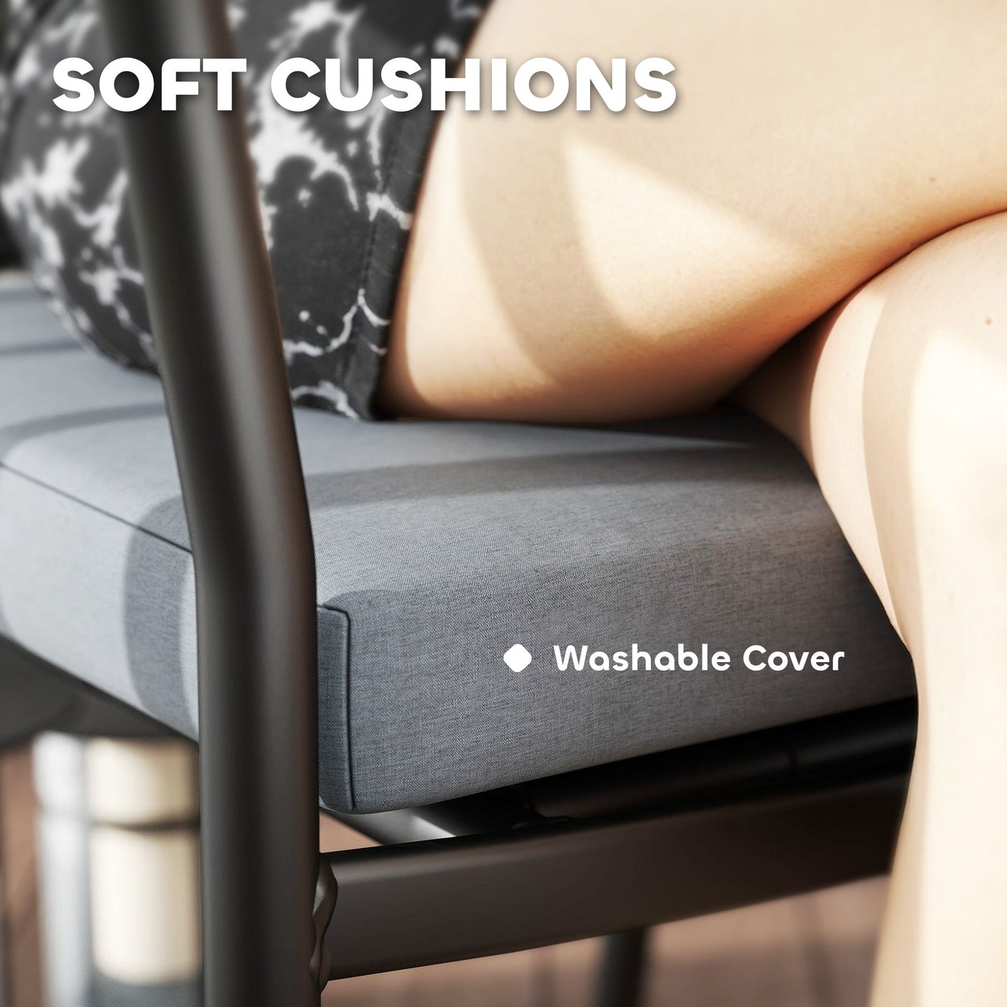 Outsunny 3 Pieces Rattan Bistro Set with Cushions, Wicker Garden Furniture Set, Glass Top Coffee Table and Chairs for Outdoor Patio, Balcony, Terrace and Conservatory, Grey