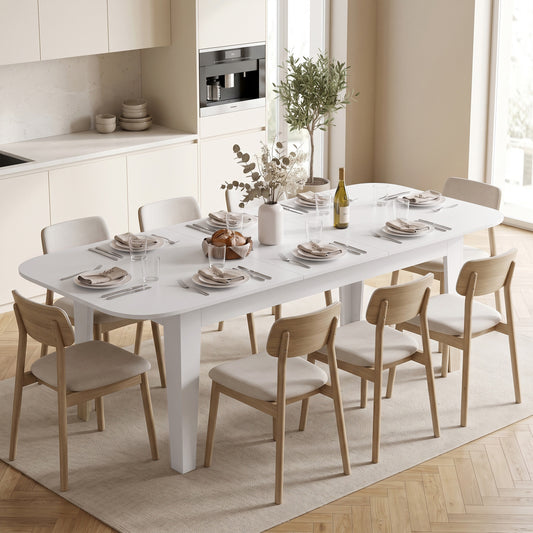 HOMCOM Extendable Oval Dining Table for 4-6, Modern Expandable Kitchen Table, Round Edges, White