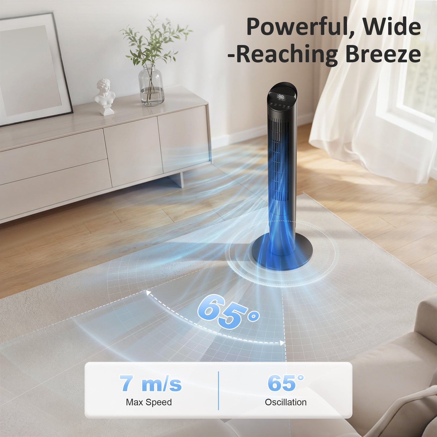 HOMCOM Tower Fan with WiFi App Control Standing Floor Cooling Fan Remote Control 101.8 cm Black