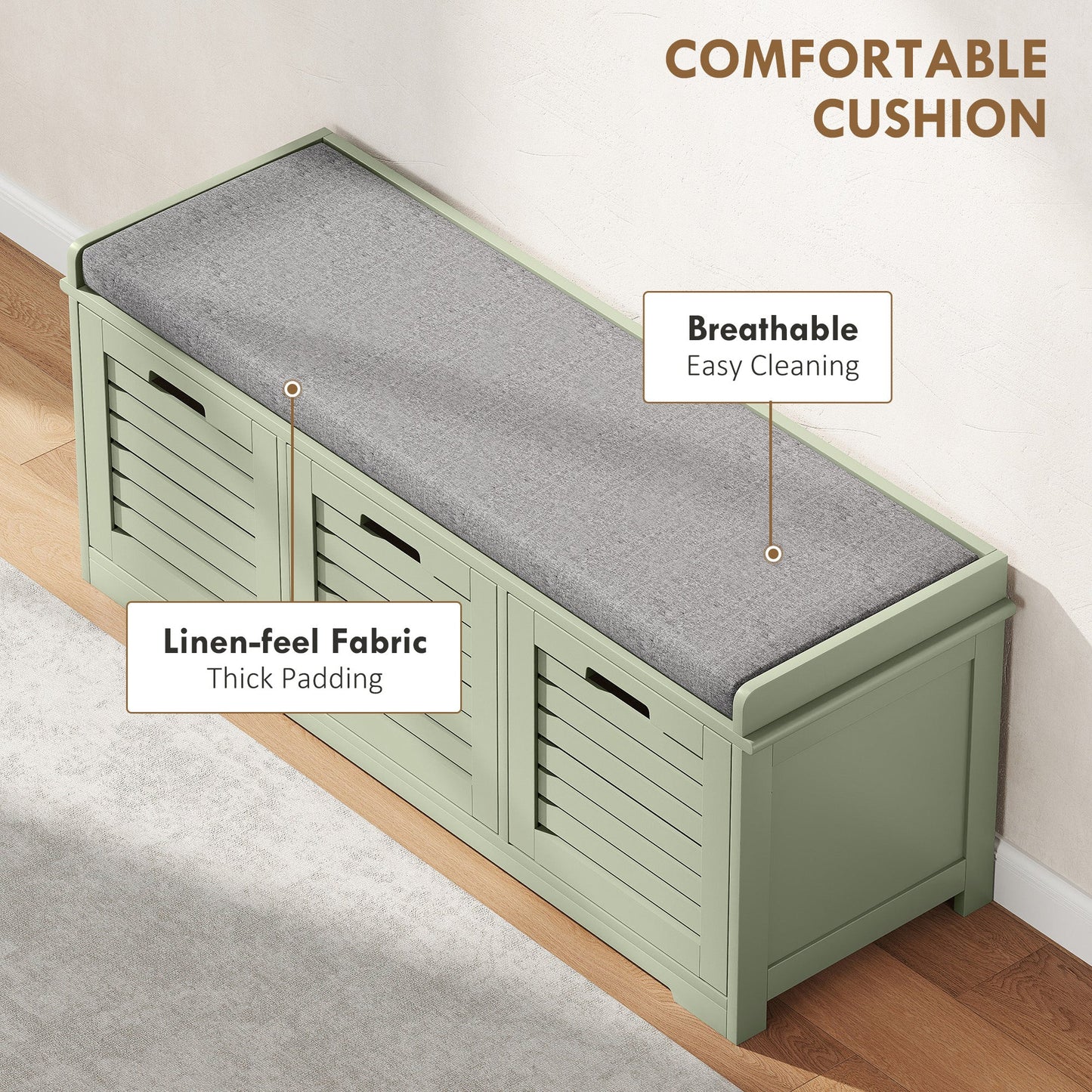HOMCOM 3-Drawer Shoe Storage Bench - Green
