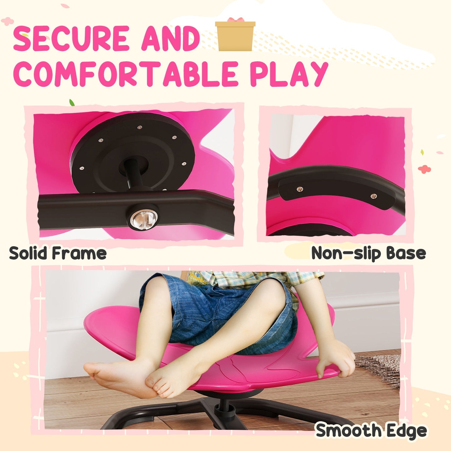 AIYAPLAY Butterfly-Shaped-kids Swivel Chair, Sensory Spinning Chair for Balance, Coordination Training, Pink