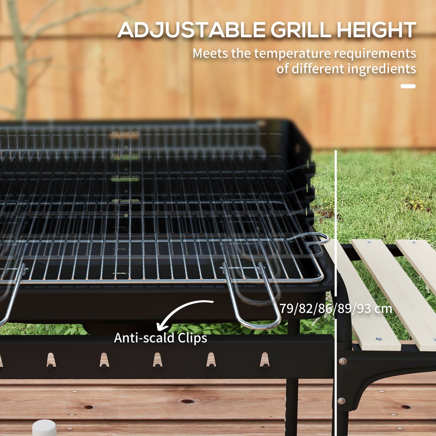 Outsunny Charcoal Barbecue Grill with Adjustable Grill Height, Portable BBQ Trolley with Ash Catcher and Wheels for Outdoor Garden Party Cooking, Black