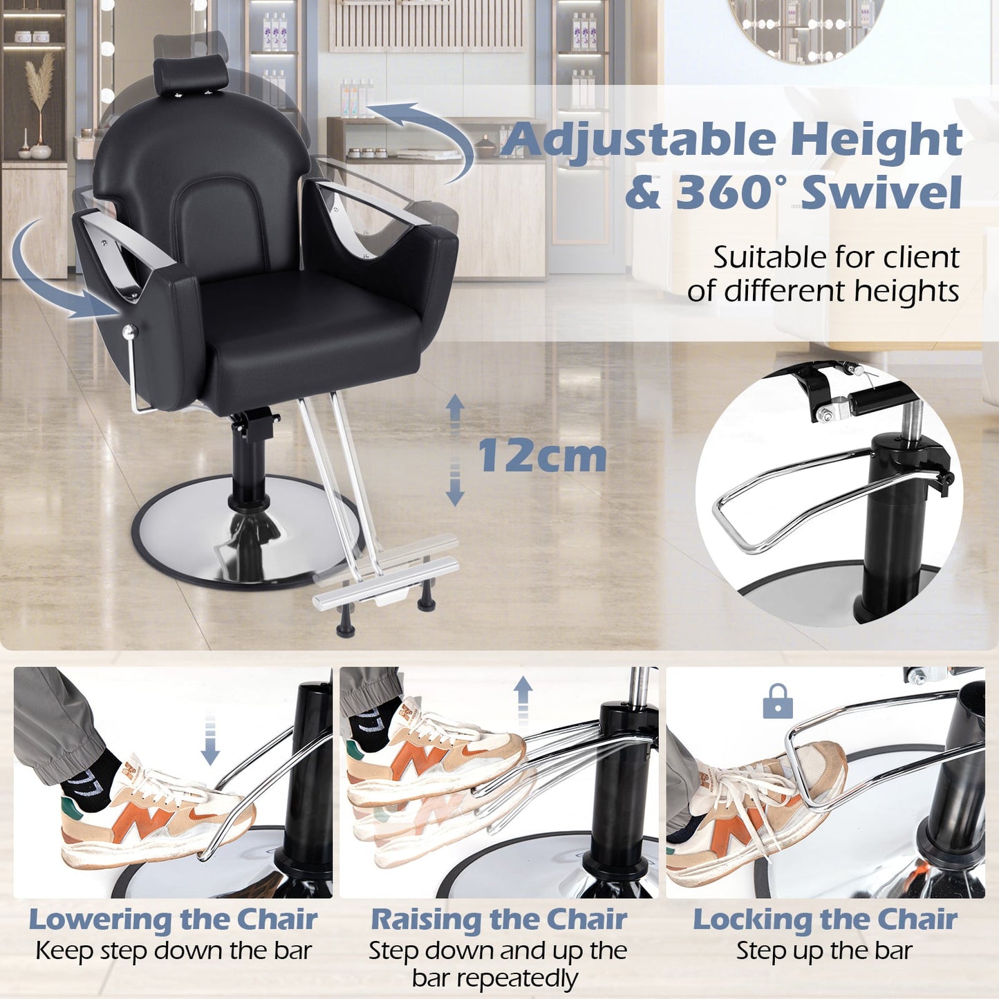 Reclining Salon Chair for Hair Stylist-Black