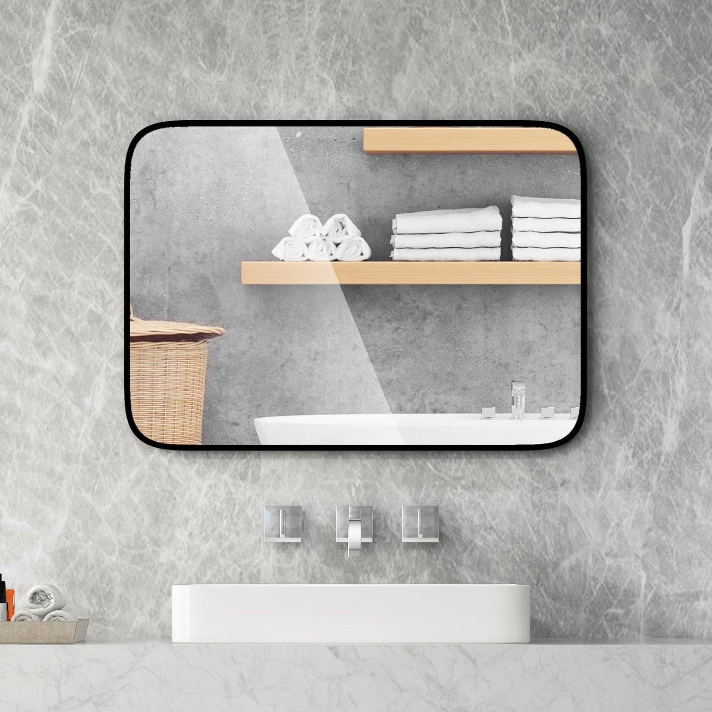 Rectangle Bathroom Mirror with Shatter-Proof Film and Expansion Screws