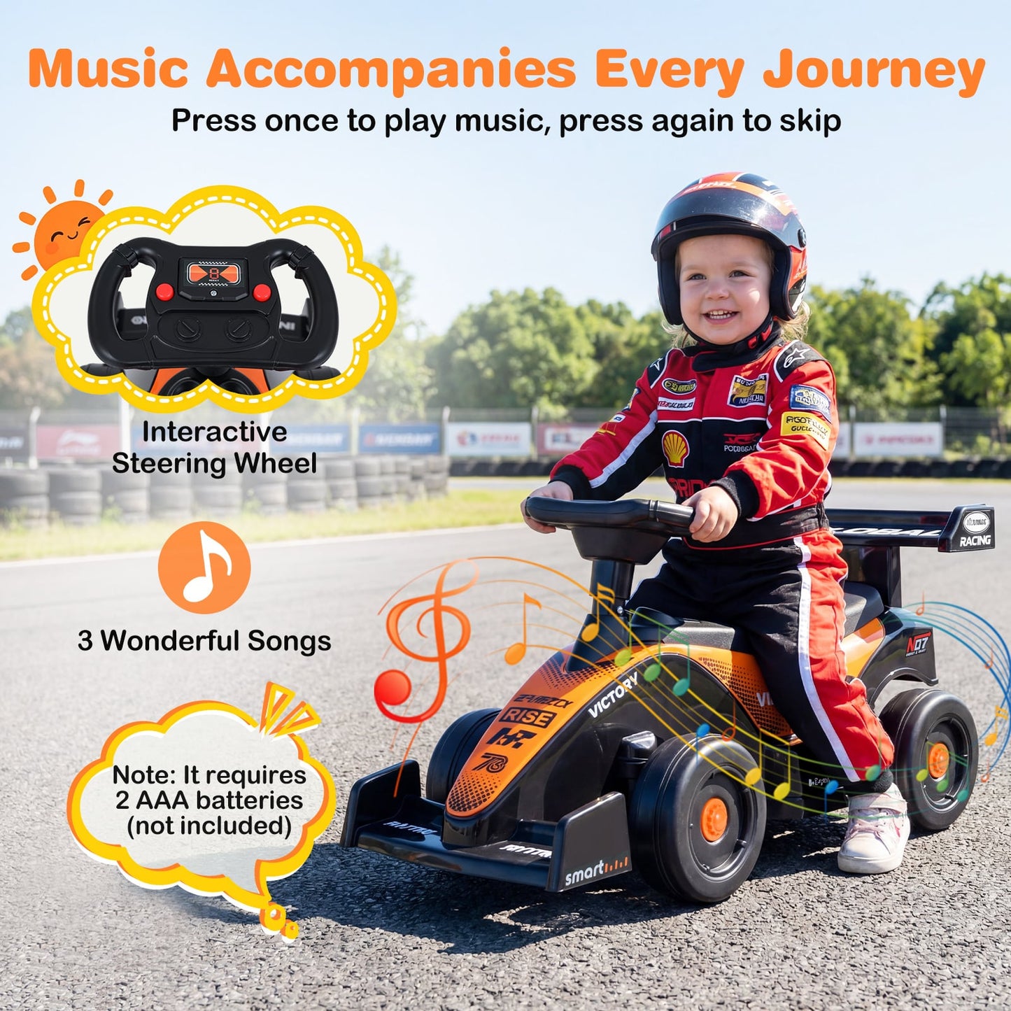 Ride on Car Toddler Sliding Car with 3 Songs Under-Seat Storage-Orange