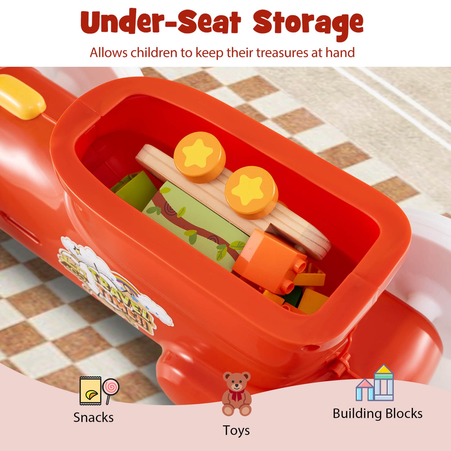 Ride on Push Car Train with Sound Button and Storage Compartment-Orange