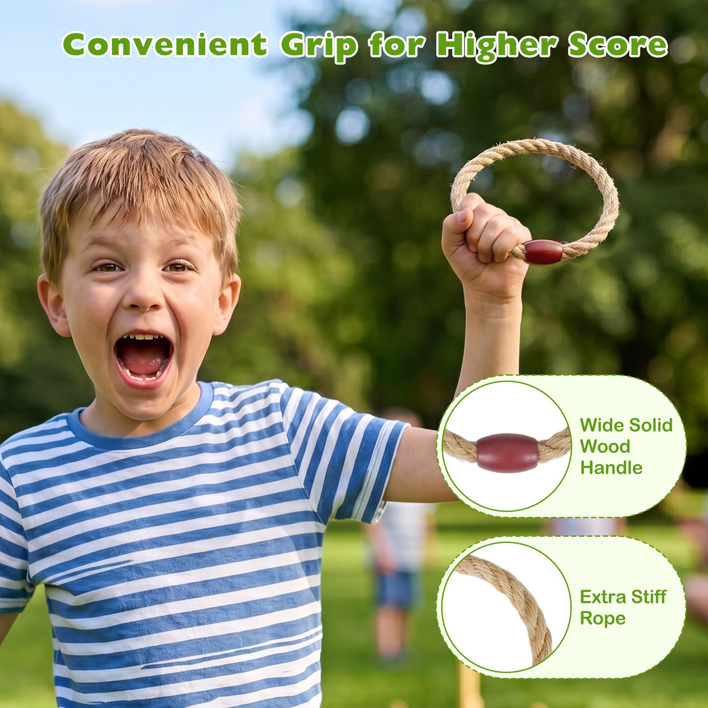 Ring Toss Game for Kids and Adults Outdoor Yard Game with 6 Rope Rings-Reddish Brown