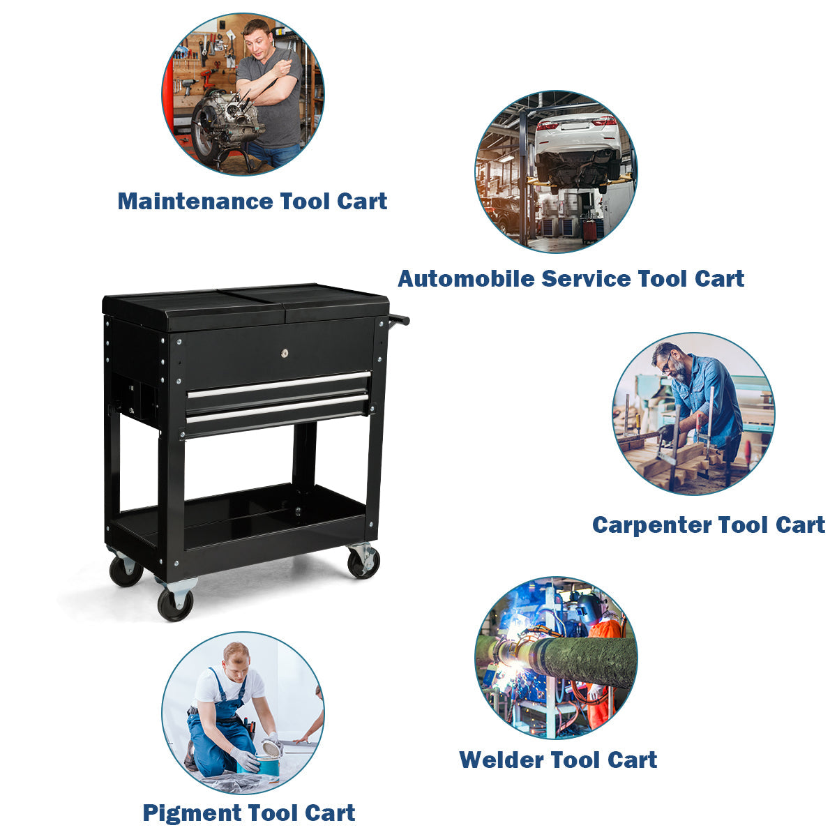 Lockable Rolling Tool Cart with Wheels and Drawers