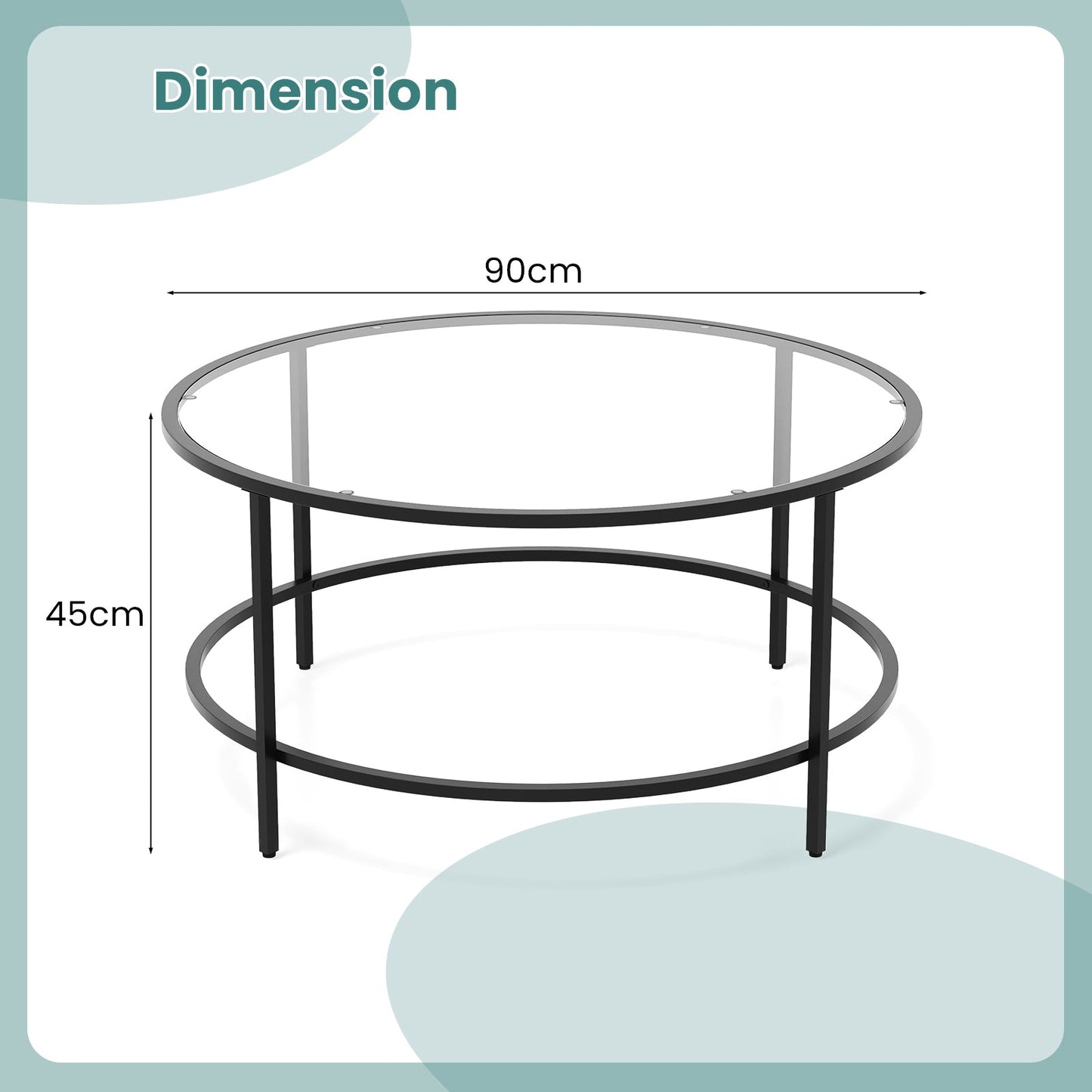 Accent Round Coffee Table with Tempered Glass Tabletop-Black