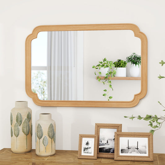 Rounded Corner Arch Wall Mirror for Bathroom Living Room-Natural