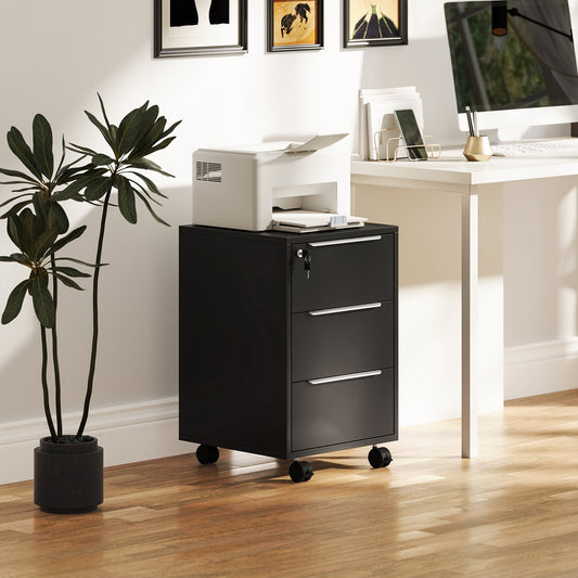 HOMCOM Three-Drawer Locking Filing Cabinet - Black