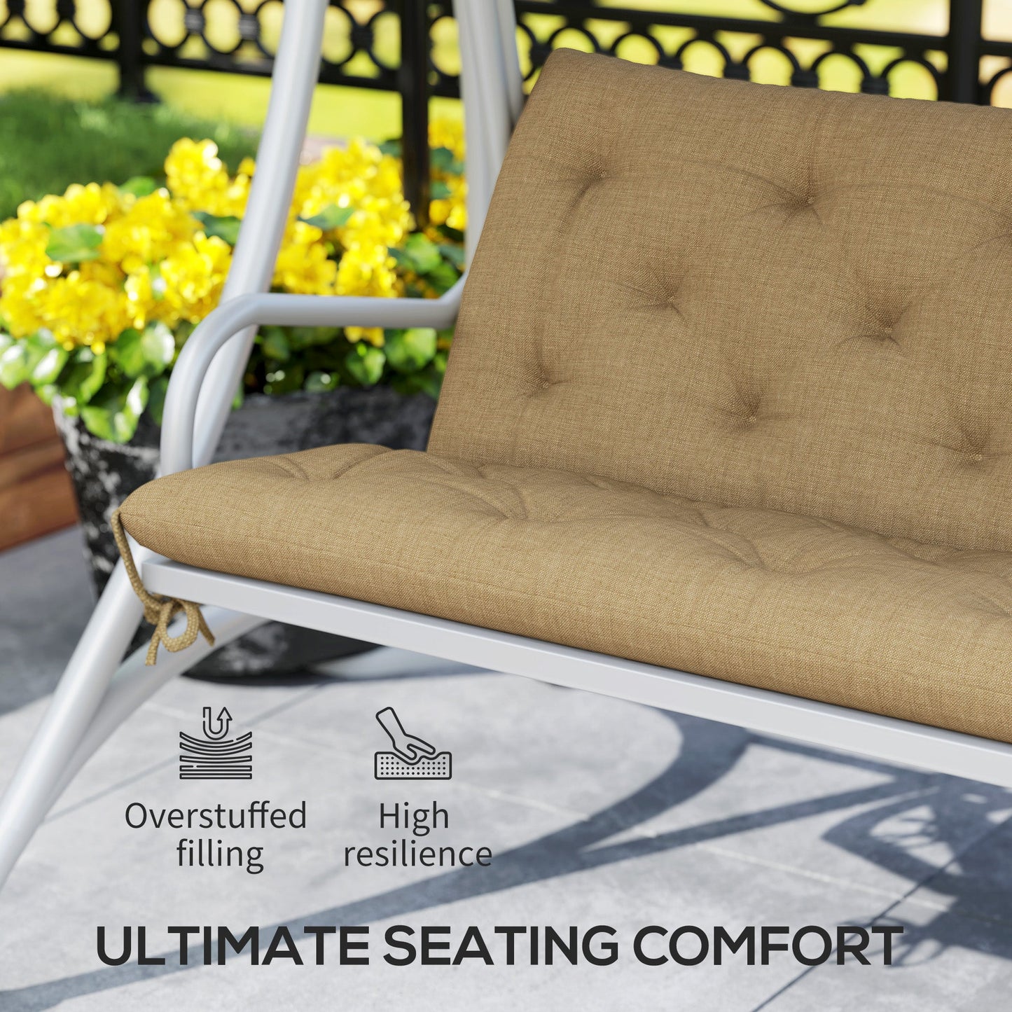 Outsunny Three-Seater Bench Cushion - Khaki