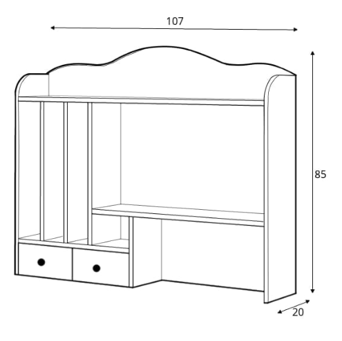 Line drawing of a piece of furniture with dimensions labeled