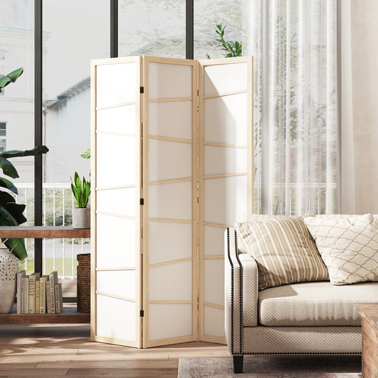 HOMCOM Wooden Folding Privacy Screen, 3 Panel Room Divider for Bedroom, Natural Wood Finish