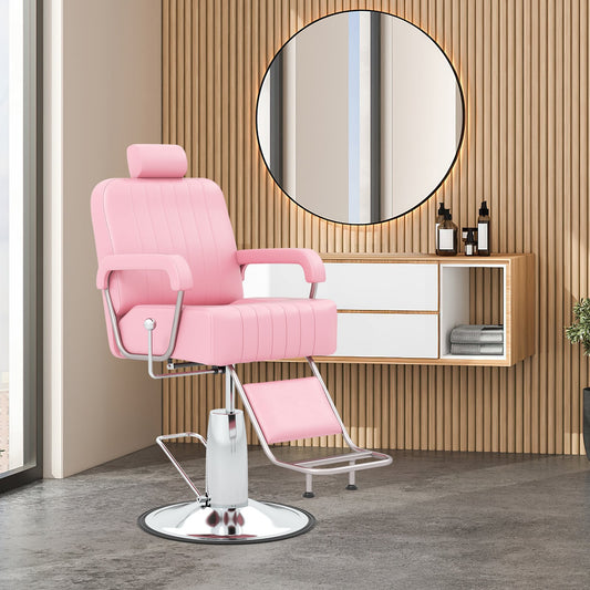 Salon Chair Hydraulic Barber Chair with Adjustable Headrest-Pink