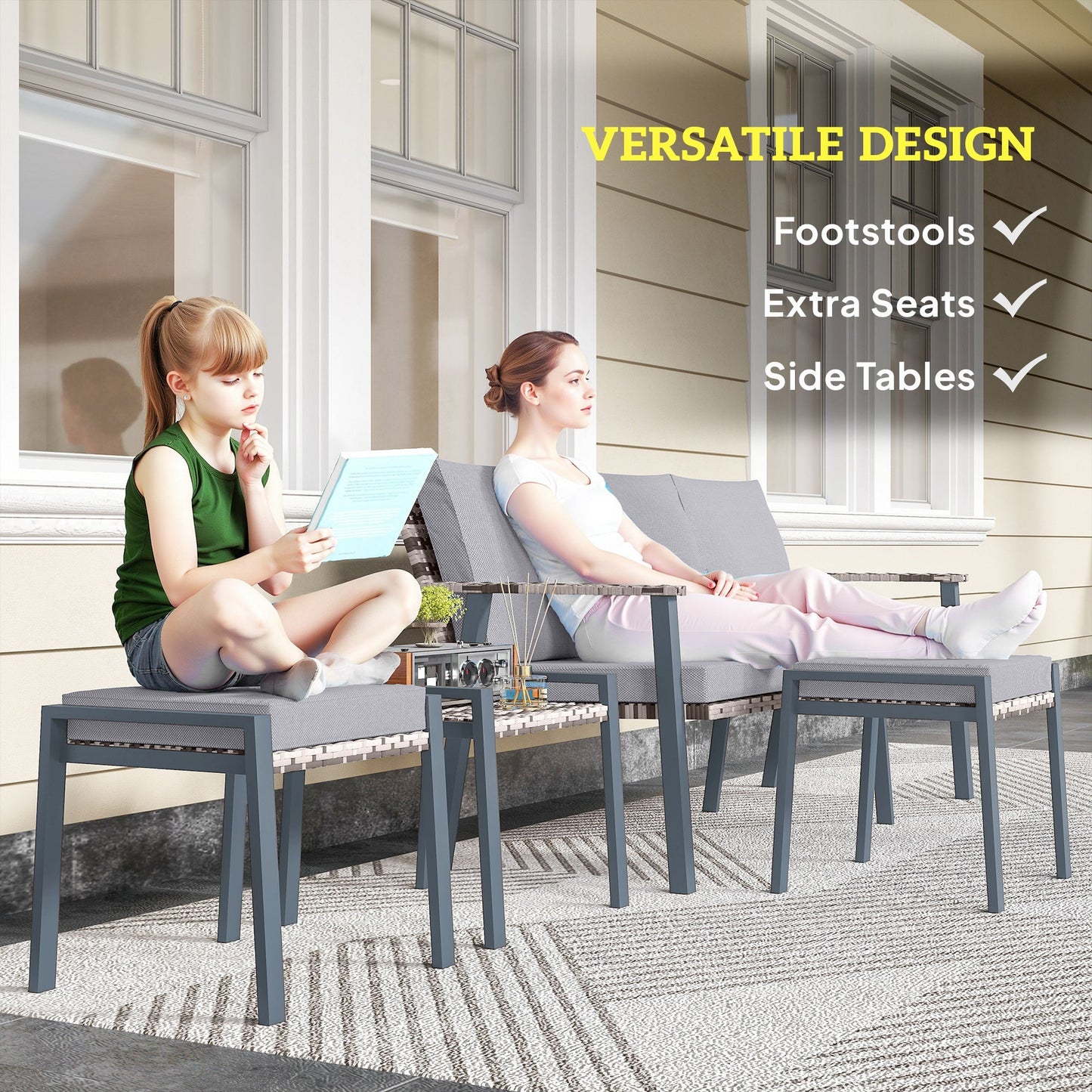 Outsunny Six-Piece Rattan Garden Sofa Set - Grey