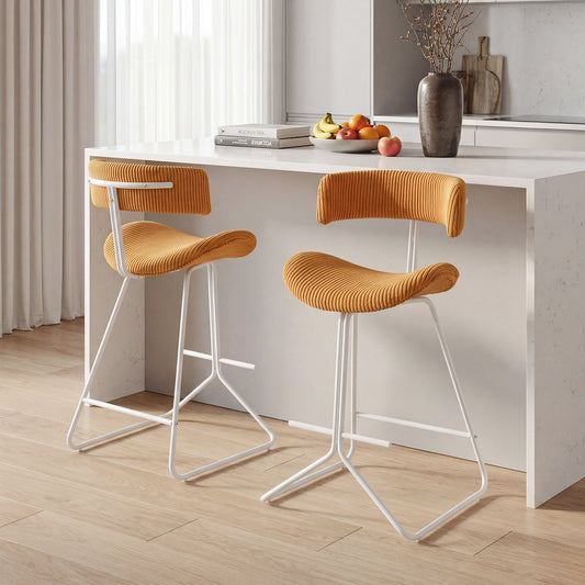 Set of 2 Counter Height Stools 63cm Fabric Upholstered Armless Barstools with Curved Back-Orange