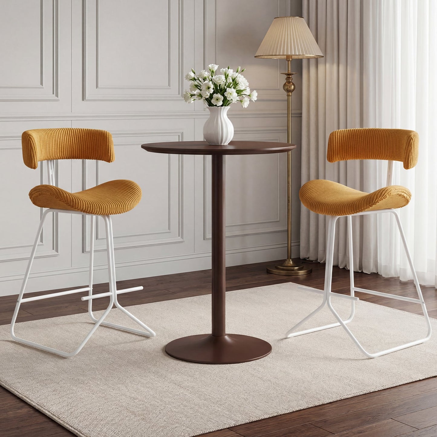 Set of 2 Counter Height Stools 63cm Fabric Upholstered Armless Barstools with Curved Back-Orange