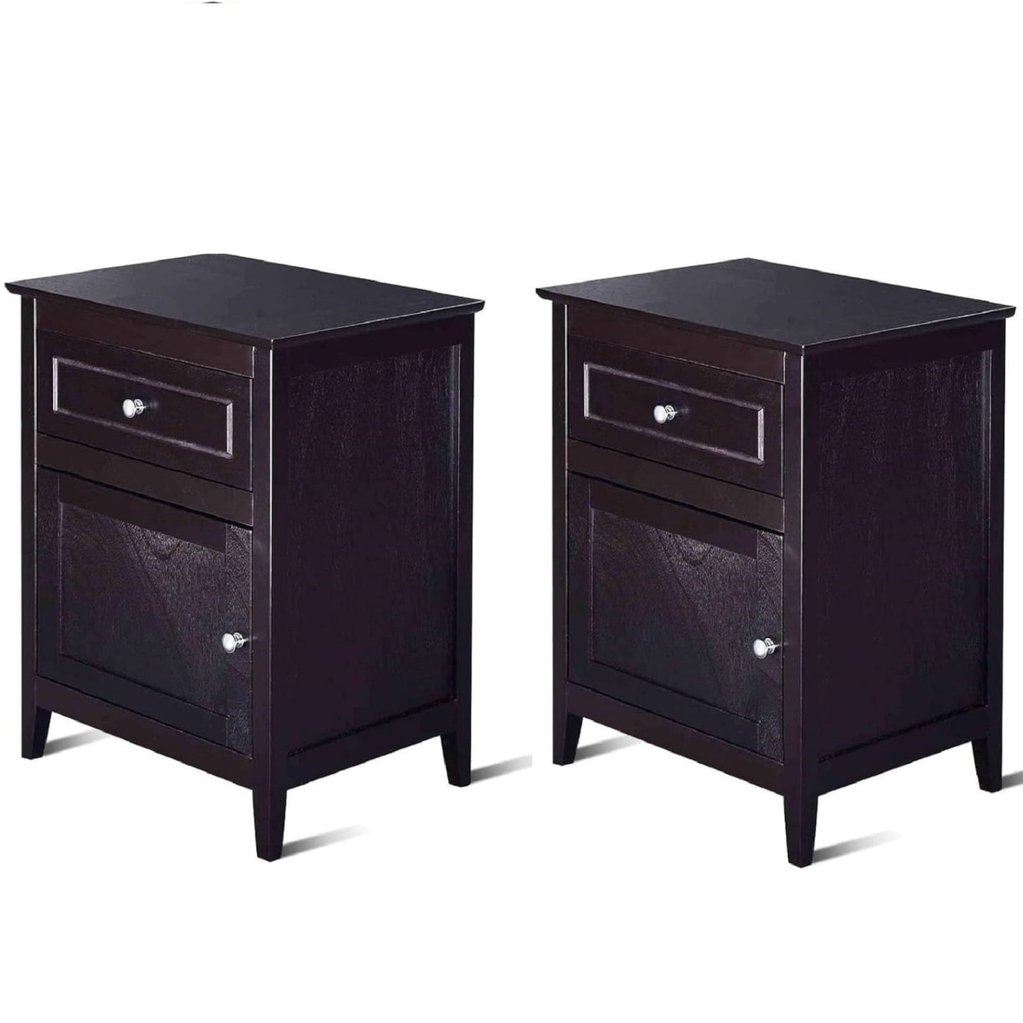 Set of 2 Modern Nightstand with Drawer and Cabinet-Espresso