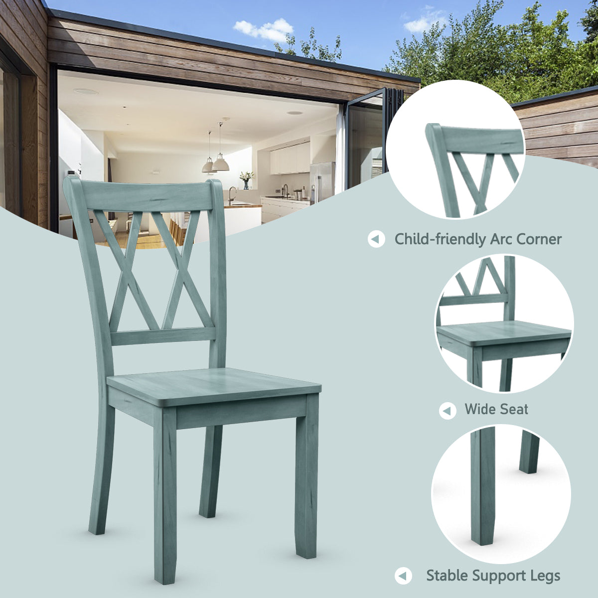 Set of 4 Armless Wood Dining Chairs with Ergonomic Fluted Seat