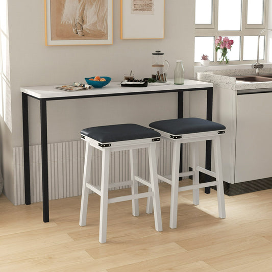 Set of 2 Upholstered Bar Stool 76cm Backless Height Bar with Footrest-White