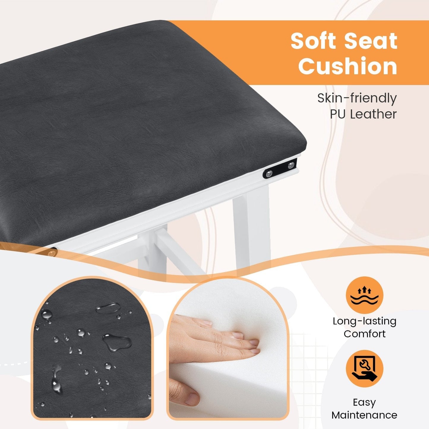 Set of 2 Upholstered Bar Stool 76cm Backless Height Bar with Footrest-White