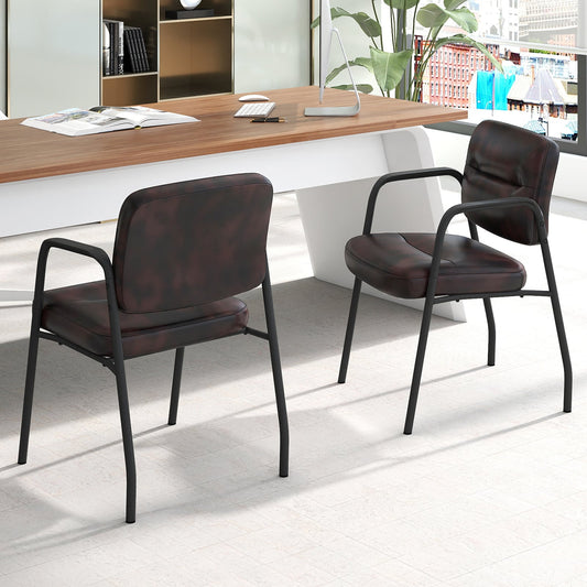 Set of 2 Waiting Room Chairs with Integrated Armrests No Wheels-Rustic Brown