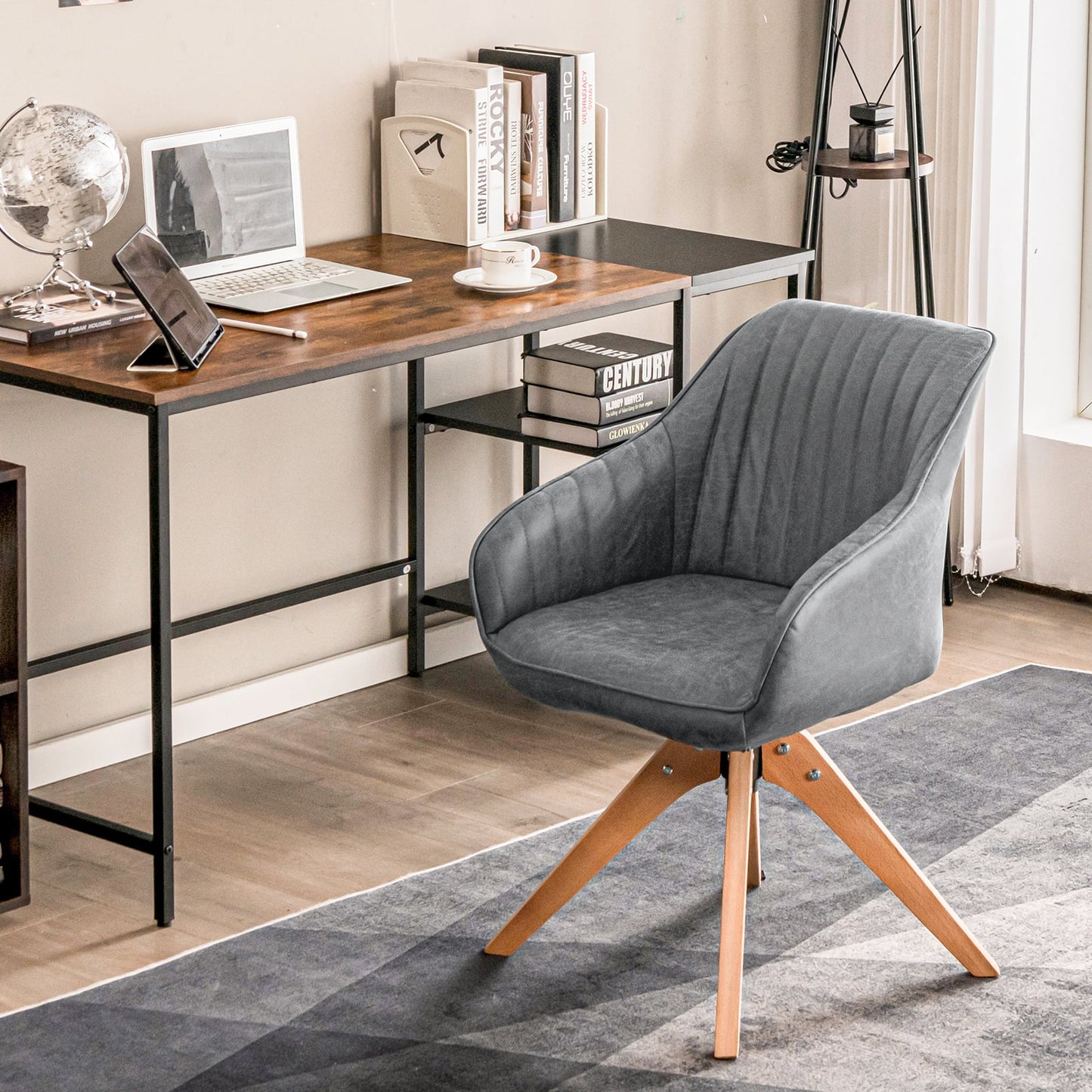 Set of 4 360° Swivel Accent Chair with Solid Wood Legs-Grey