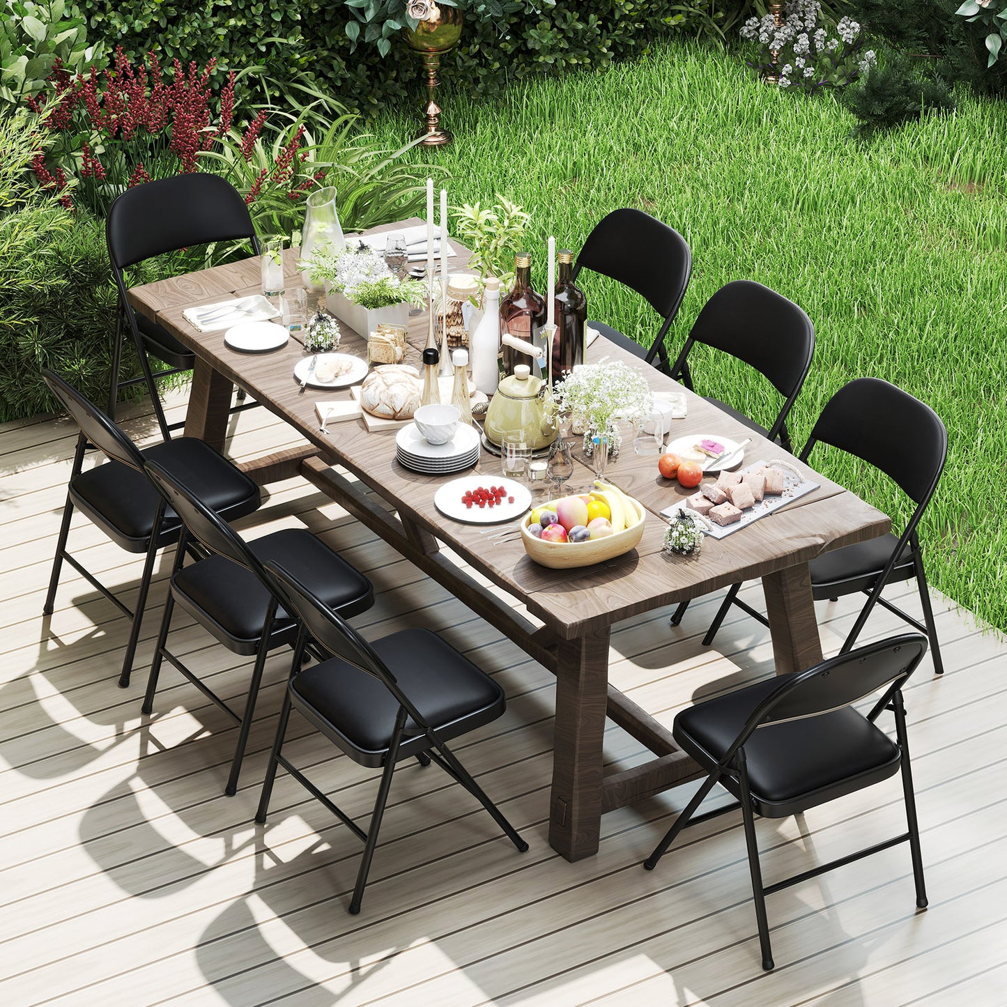 Set of 4 Folding Padded Party PVC Leather Stackable Chairs-Black