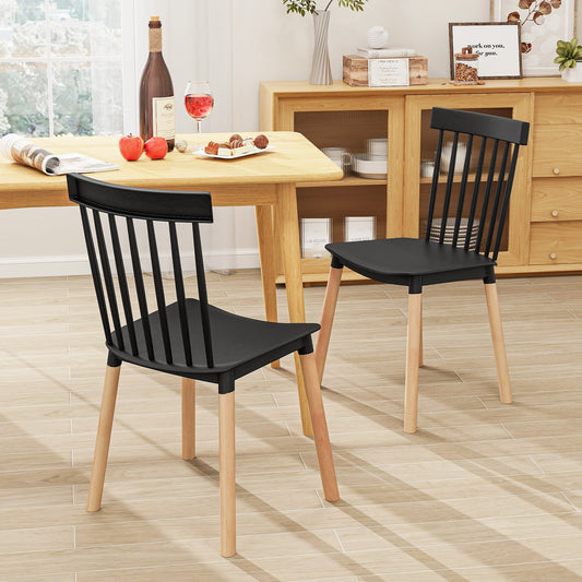 Set of 4 Windsor Dining Chairs with Spindle Backs and Curved Seats-Black