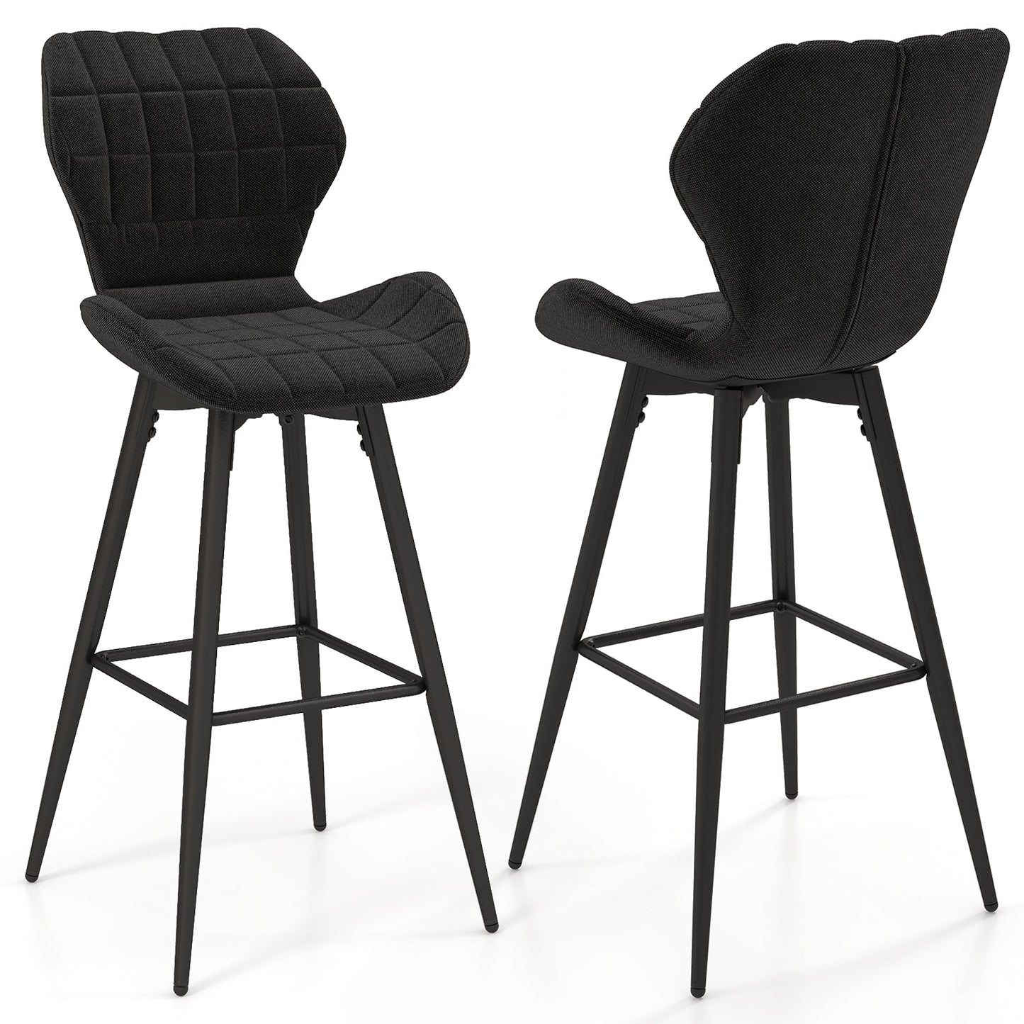 Set of 2 Bar Stool Counter Height Bar Chairs Armless with Curved Backrest-Black