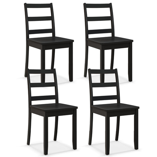 Set of 4 Dining Chairs with Back Armless Chairs with Solid Rubber Wood Legs-Black
