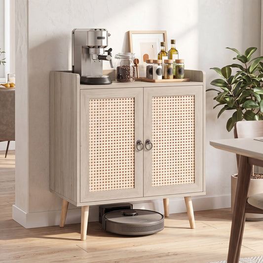 Sideboard Buffet Cabinet with 2 Doors Adjustable Shelf and Pine Wood Legs-Natrual
