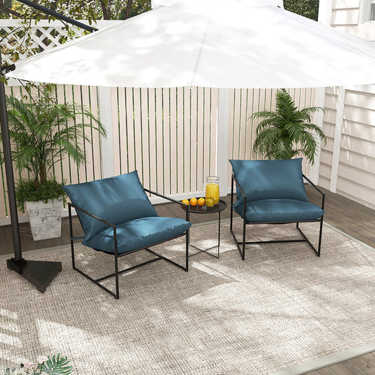Sling Metal Framed Accent Chairs Set of 2 with Removable Sponge Cushions-Navy