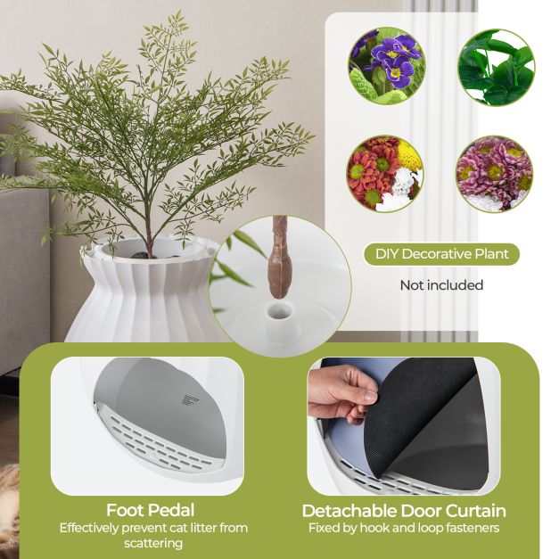 Smart Plant Cat Litter Box with Electronic Odor Removal and Sterilization-White