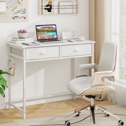 Computer Desk Space Saving Home Office Desk with 2 Fabric Drawers-White