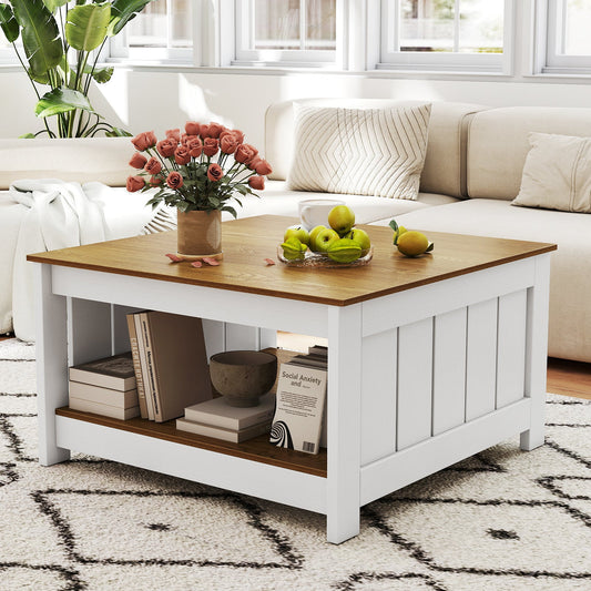 Square Coffee Table with Storage Shelf for Home Waiting Room-Natural